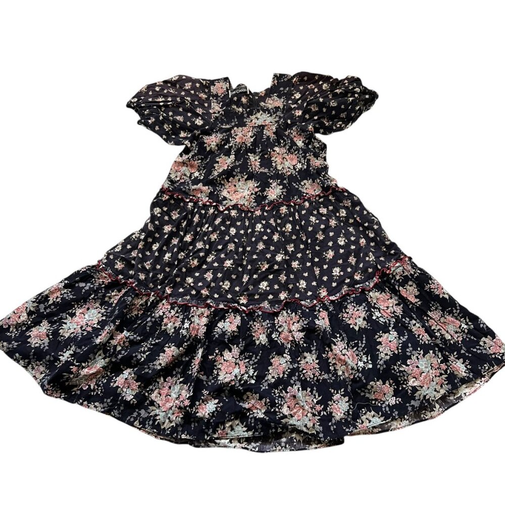 Vintage 90s Just Choon dress short puff sleeve navy blue floral XS